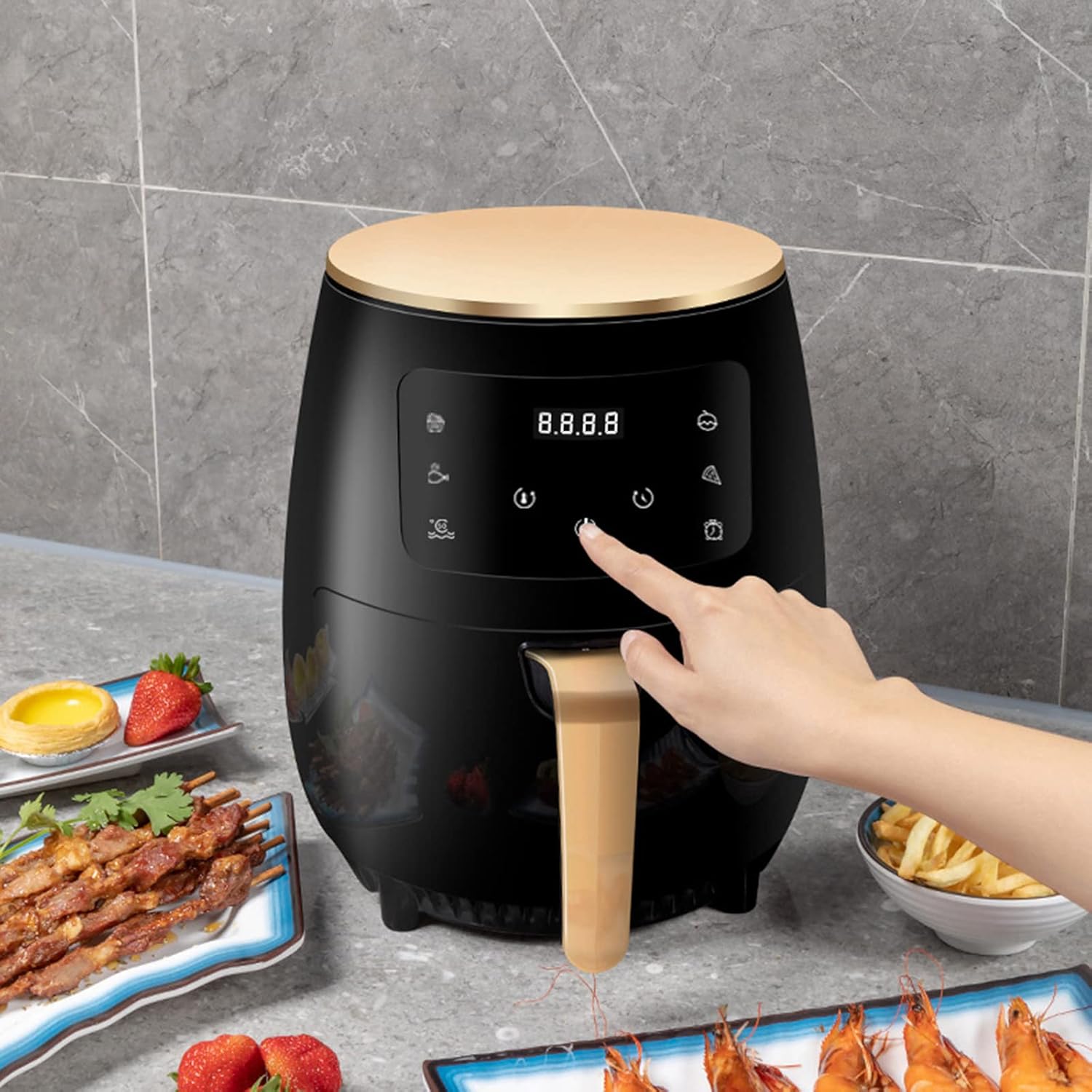 Friteuza cu Aer Cald 6L, 2400W – Air Fryer cu Control Tactil LCD si Afisaj Digital