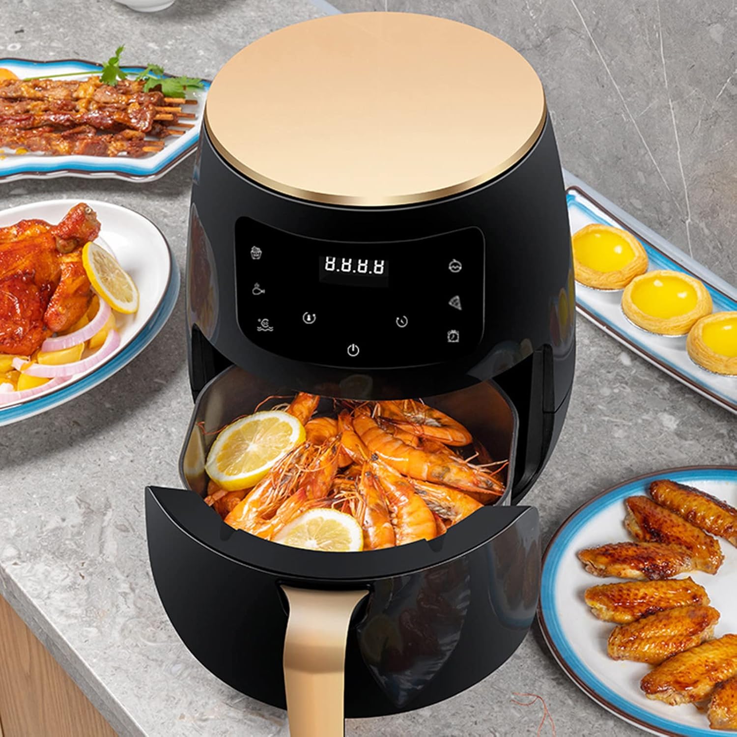Friteuza cu Aer Cald 6L, 2400W – Air Fryer cu Control Tactil LCD si Afisaj Digital