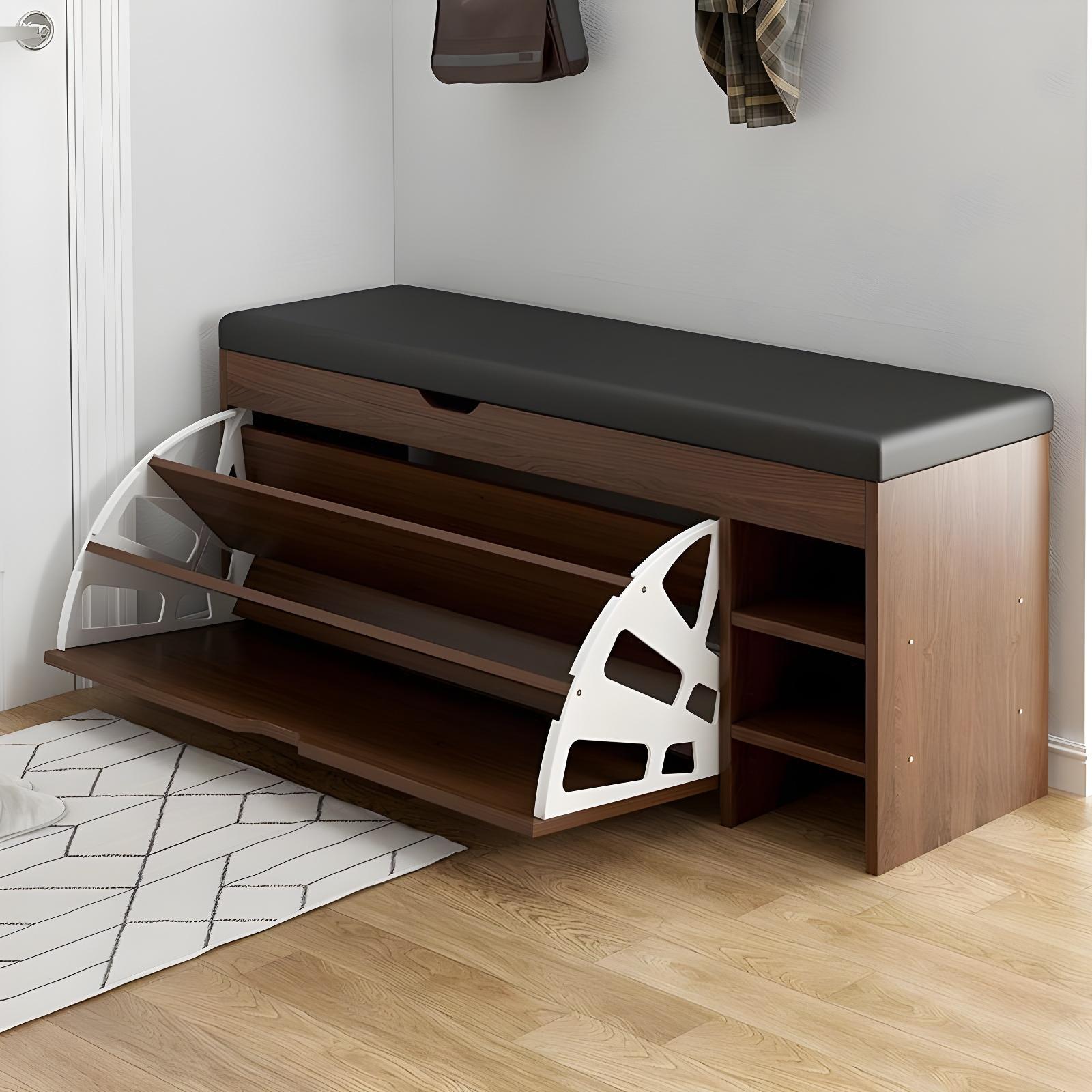 Dulap pentru Pantofi Tip Bancheta, 100 x 34 x 51 cm, Maro/Alb/Gri