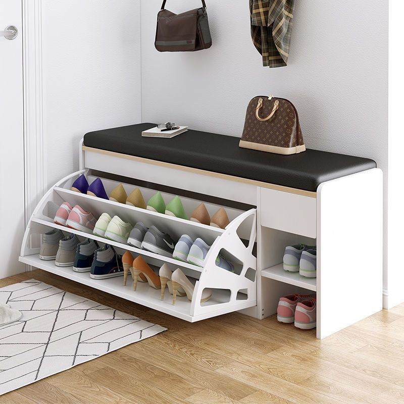 Dulap pentru Pantofi Tip Bancheta, 100 x 34 x 51 cm, Maro/Alb/Gri