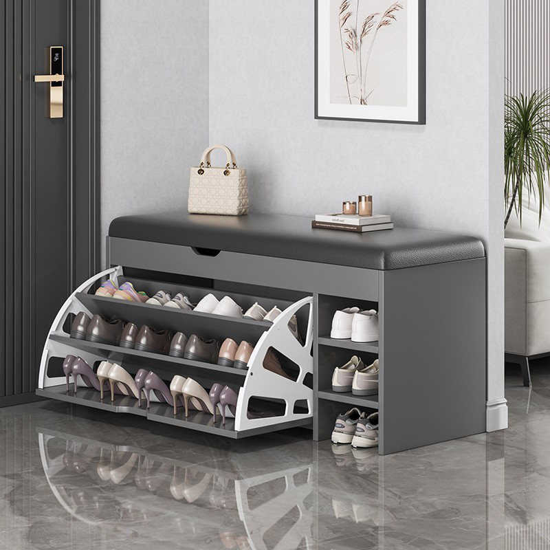Dulap pentru Pantofi Tip Bancheta, 100 x 34 x 51 cm, Maro/Alb/Gri