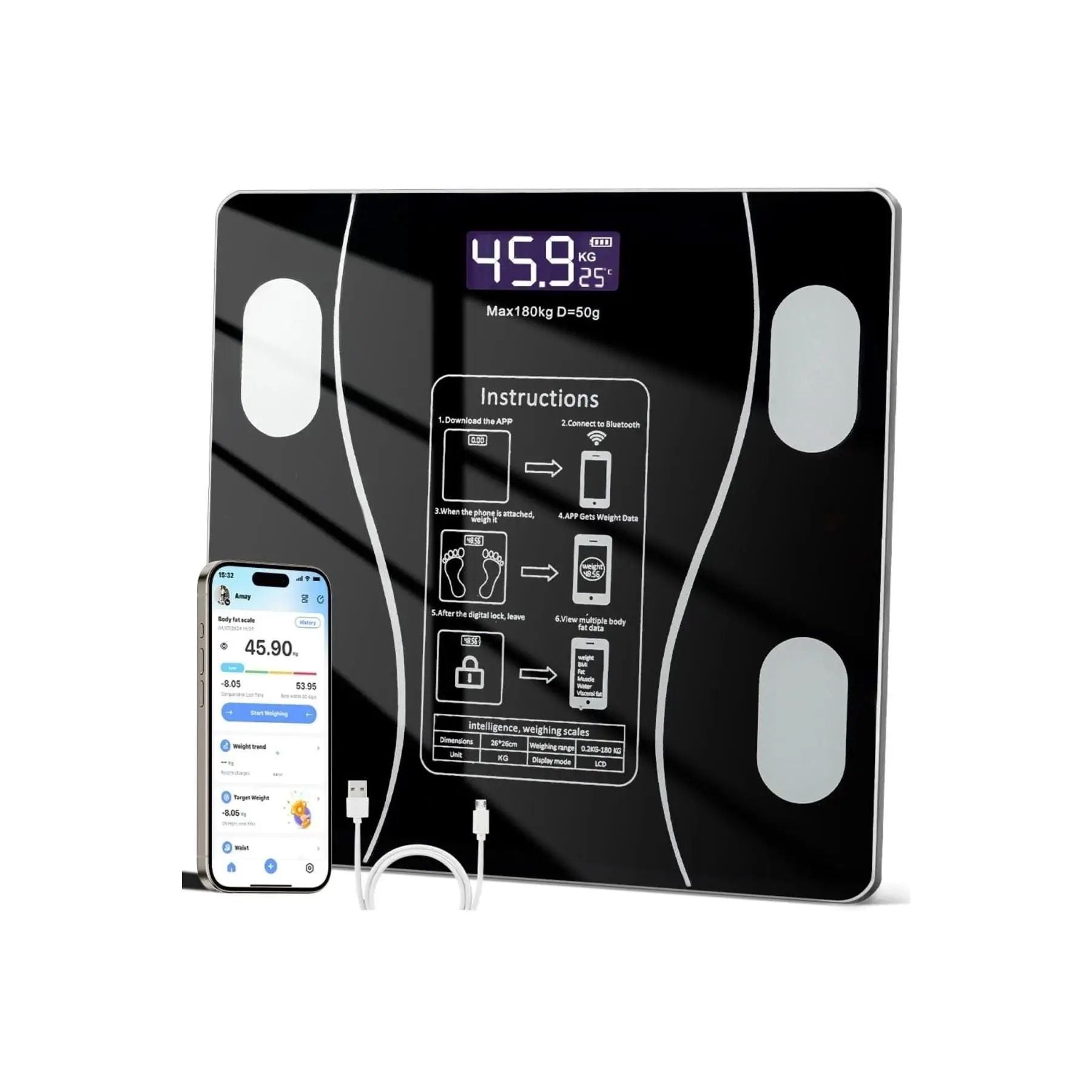 Cantar Bluetooth 180Kg Max