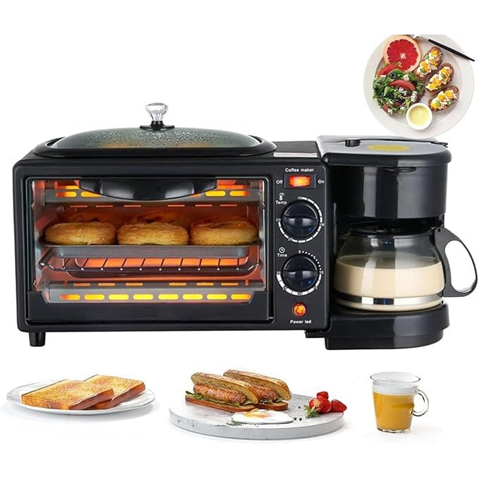 Aparat Mic Dejun Electric, Multifunctional 3 in 1, Cuptor 9L, Grill, Aparat De Cafea, Capac Inclus