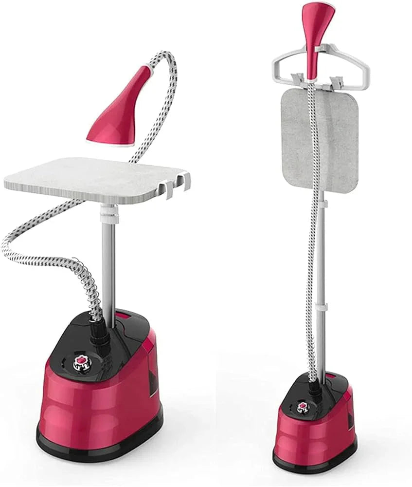 Aparat de Calcat cu Abur Vertical 2 in 1 , 2000W, Profesional, Portabil, cu Masa de Calcat - Rosu