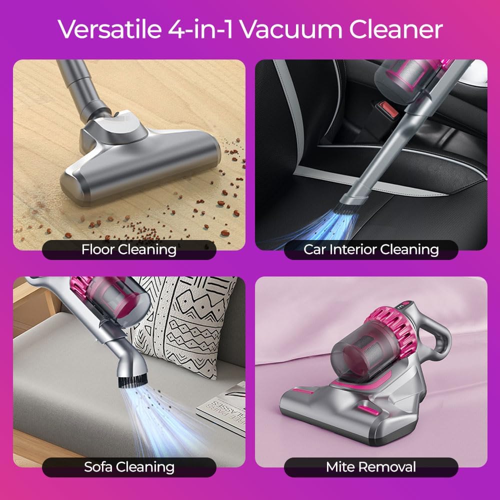 Aspirator multifunctional fara fir 4 in 1 pentru indepartarea acarienilor, curatare saltele si tapiterie de masina