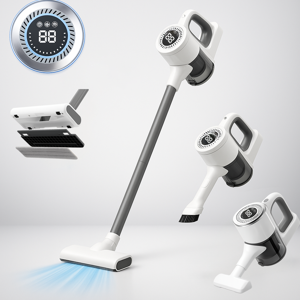 Aspirator vertical Fara Fir 2 in 1, Functie de Mop, 3 Capete incluse, Autonomie 48 minute, 100W