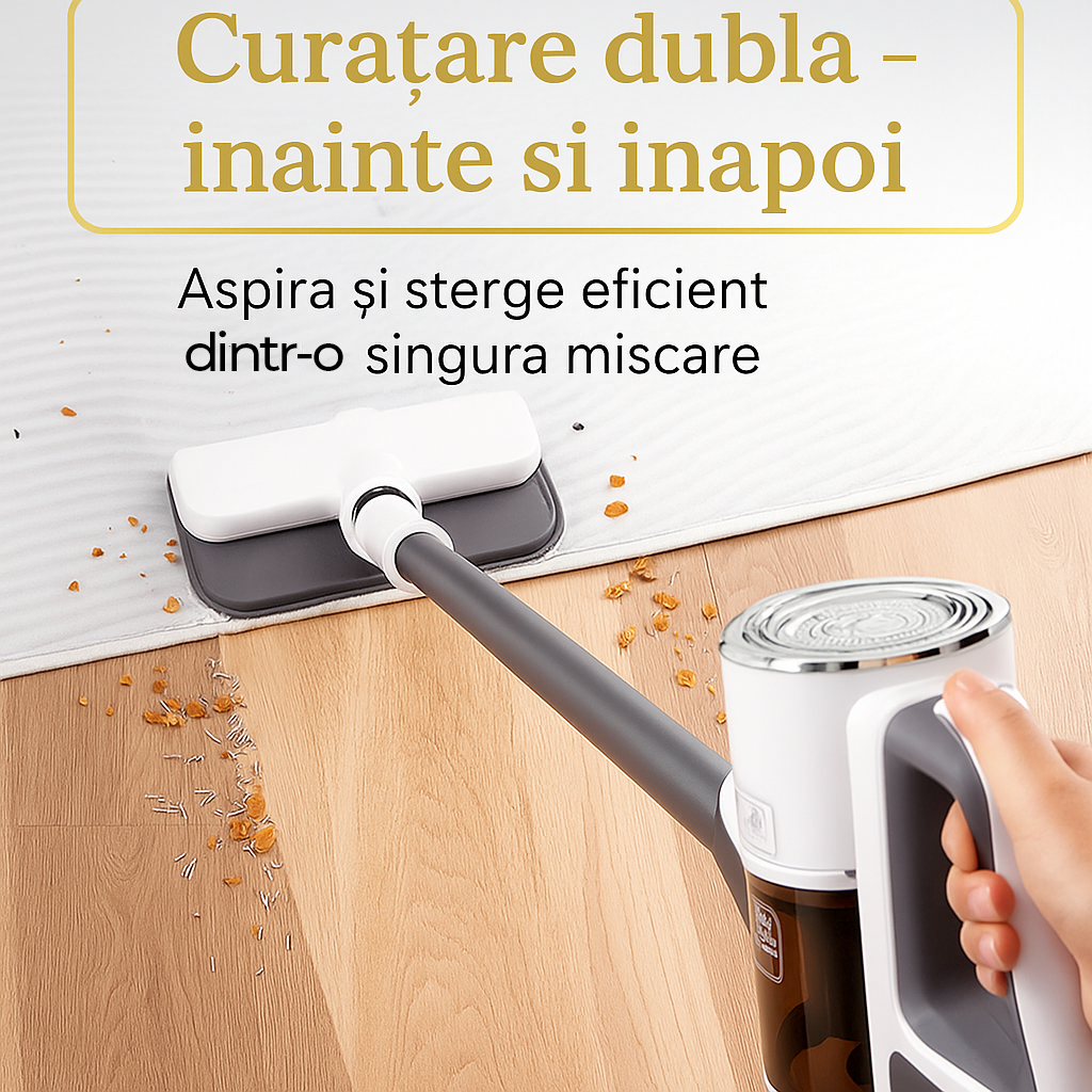 Aspirator vertical Fara Fir 2 in 1, Functie de Mop, 3 Capete incluse, Autonomie 48 minute, 100W