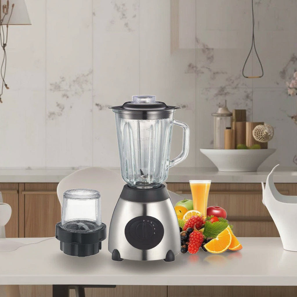 Blender 2 in 1 cu rasnita de cafea, 2200W, 5 viteze, 1.5L, carcasa din inox si ABS, bol din sticla