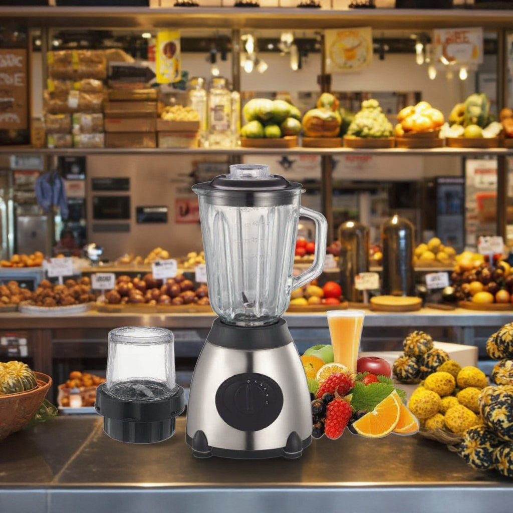 Blender 2 in 1 cu rasnita de cafea, 2200W, 5 viteze, 1.5L, carcasa din inox si ABS, bol din sticla