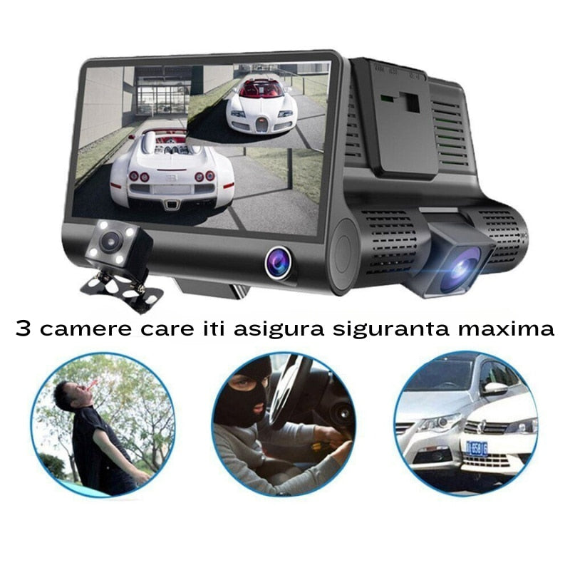 Camera auto tripla Blackbox L300-1, Full-HD, 3 camere-fata/spate/interior, ecran 4'', G Senzor