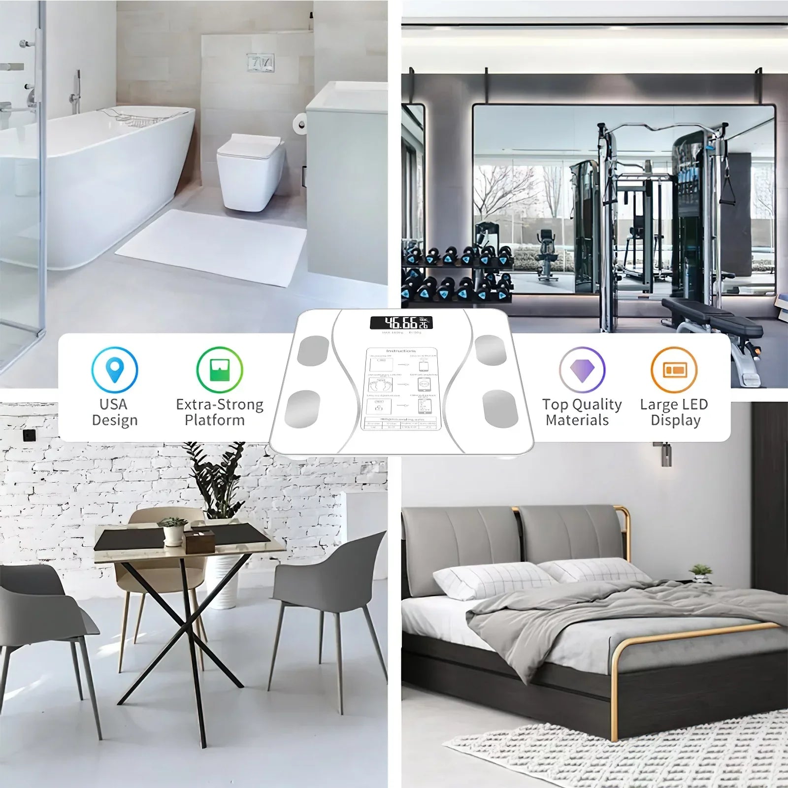 Cantar corporal cu ecran digital Iluminat, aplicatie smart, compatibil android/Ios, conectare bluetooth, termometru, 180 Kg Max