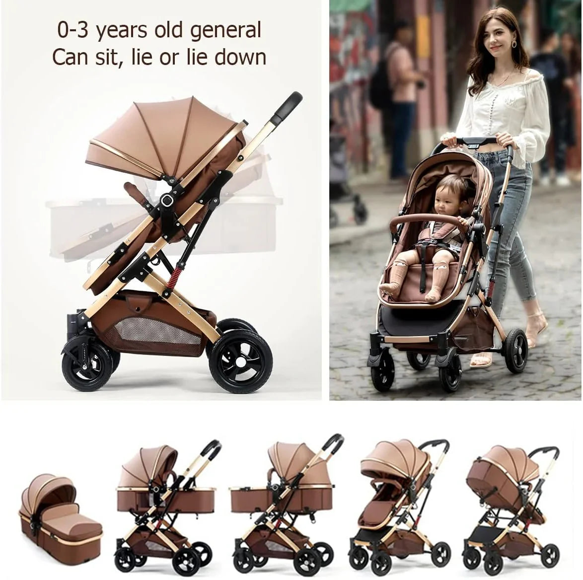 Carucior 2 in 1 pentru copii, pliabil, cu suspensii, transformabil landou-sport, 0-36 luni, cos pentru accesorii