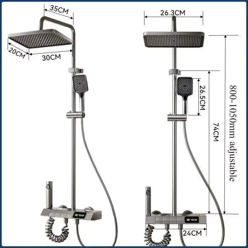 Set coloana de Dus cu para dreptunghiulara, Display LED, comenzi piano, 4 funcții curgere apa, Rotatie 360°, Pulverizare cu aer, robinet ascuns, fara conectare electrica