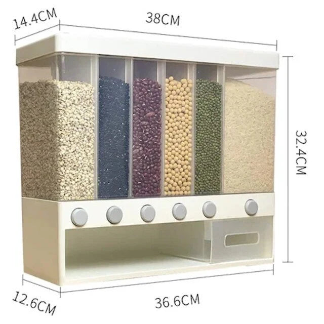 Dozator pentru 6 tipuri de cereale, paste fainoase, dulciuri, seminte, ideal pentru bucatarie, 10L