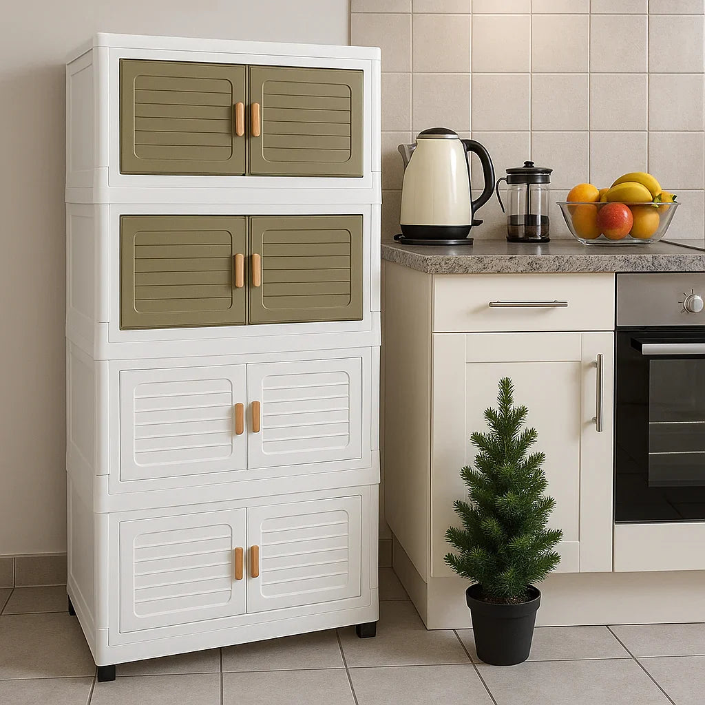 Dulap Modular cu 4 Nivele, Usi Magnetice si Roti – 53,5x25x100 cm