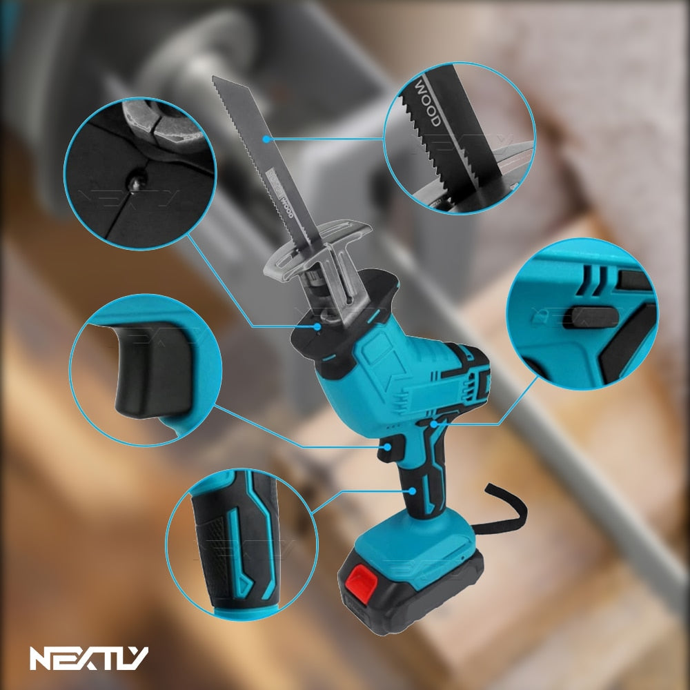 Fierastrau sabie cu 2 Acumulatori 48V, 4 panze, albastru