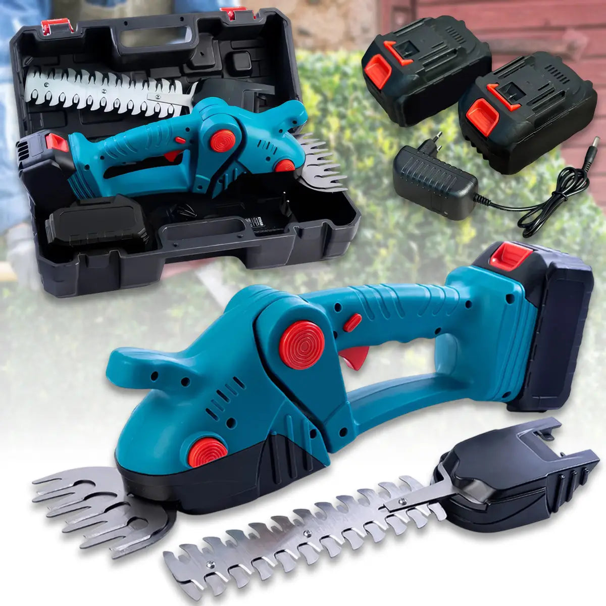 Foarfeca electrica 2 in 1 pentru gradina cu 2 acumulatori de 36V pentru tuns iarba, gard viu sau arbusti