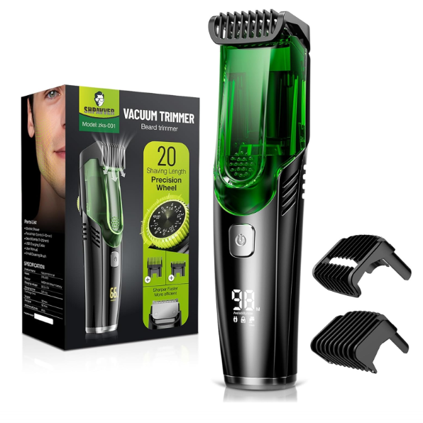 Masina de Tuns Barba, Functie de Aspiratie a Parului, Reglare marime din buton 1-22mm, Autonomie 90 min, Incarcare USB, IPX6 Waterproof