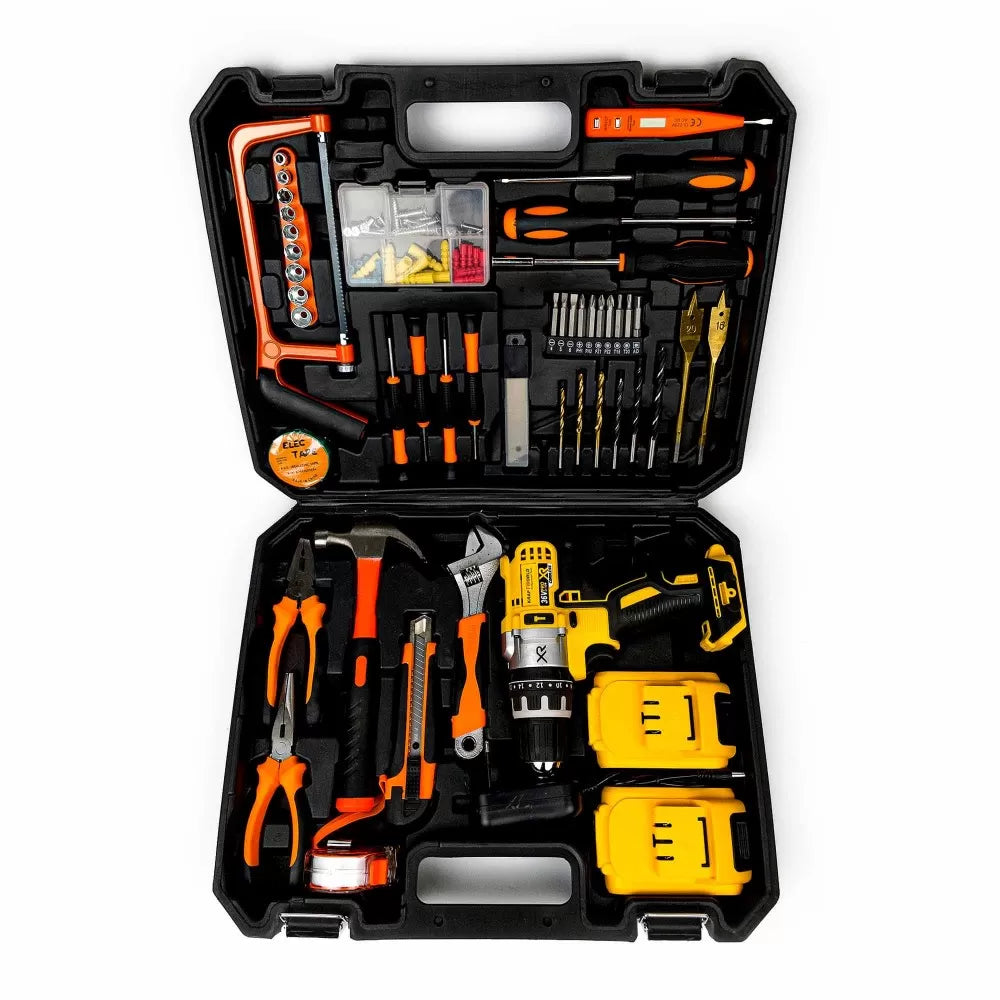 Masina de gaurit si insurubat , bormasina cu percutie, mandrina rapida 13mm, 1500 RPM, cu 2 acumulatori 36V si incarcator, valiza inclusa, extra accesorii 119 piese