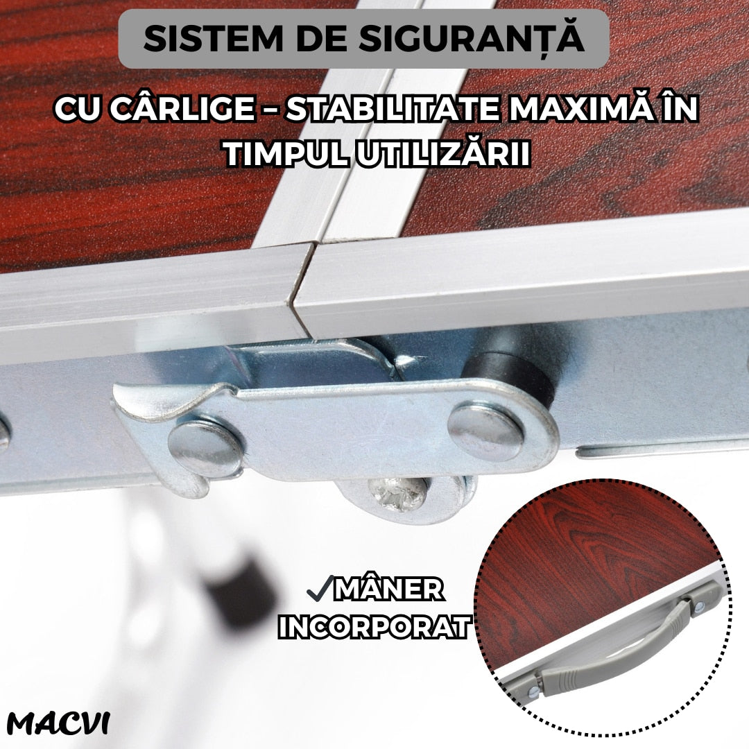 Masuta pliabila picnic din aluminiu, tip servieta, 60 x 120 cm