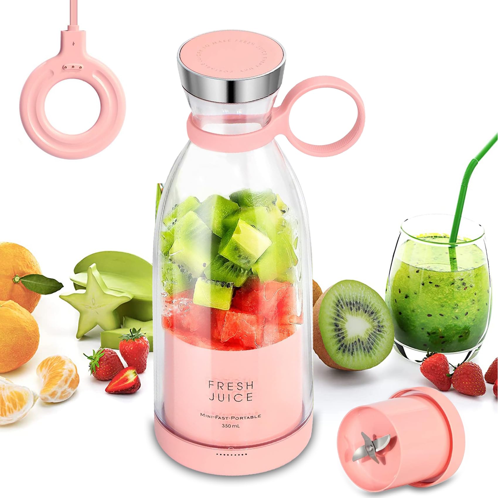 Mini Blender portabil - Smoothie & Shake, incarcare usb 6 Lame otel Inoxidabil, 380 ml