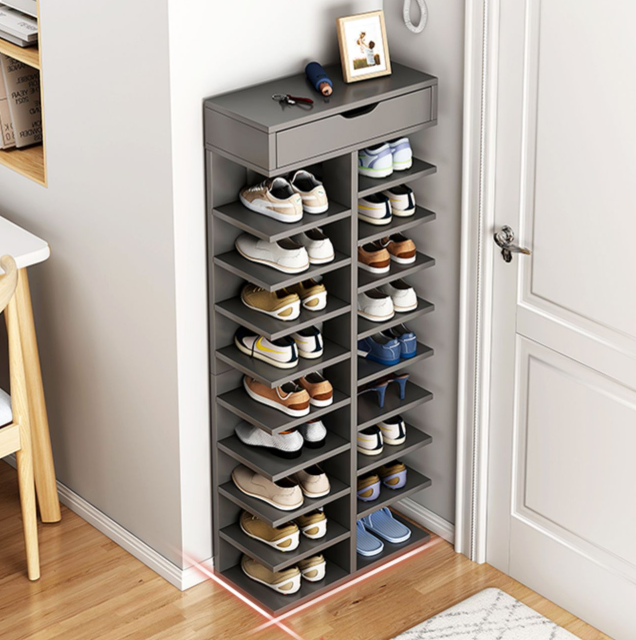 Pantofar dublu spatios, cu 7 etaje, elegant si versatil, gri