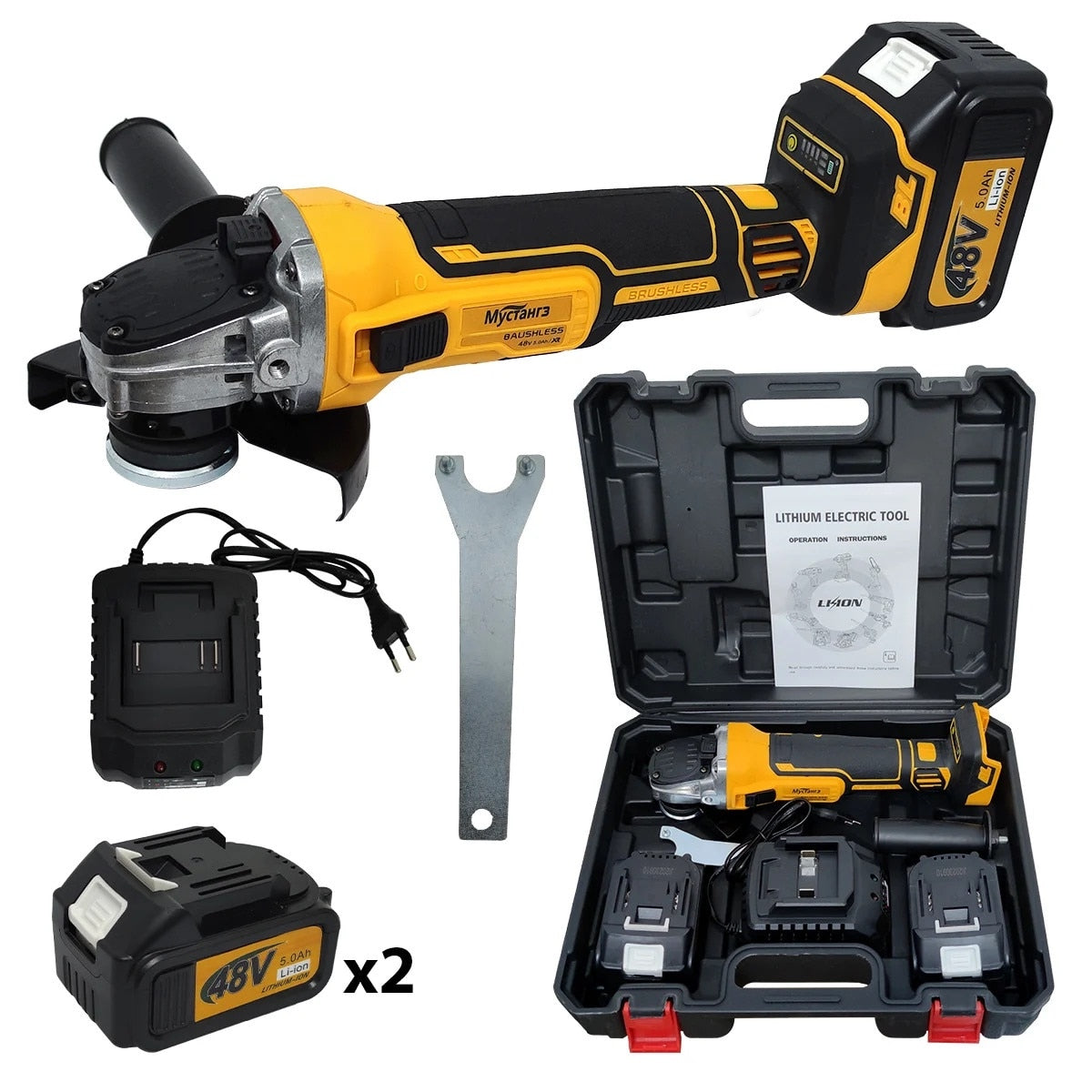 Polizor unghiular, Flex Profesional fara fir, cu 2 acumulatori 48V, trusa