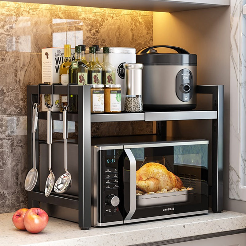 Raft extensibil pentru cuptorul cu microunde, multifunctional, Negru, 40-64 x 36.5 x 45 cm