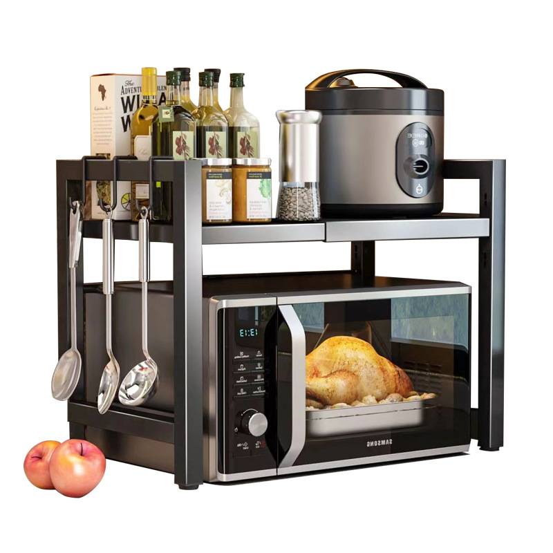 Raft extensibil pentru cuptorul cu microunde, multifunctional, Negru, 40-64 x 36.5 x 45 cm