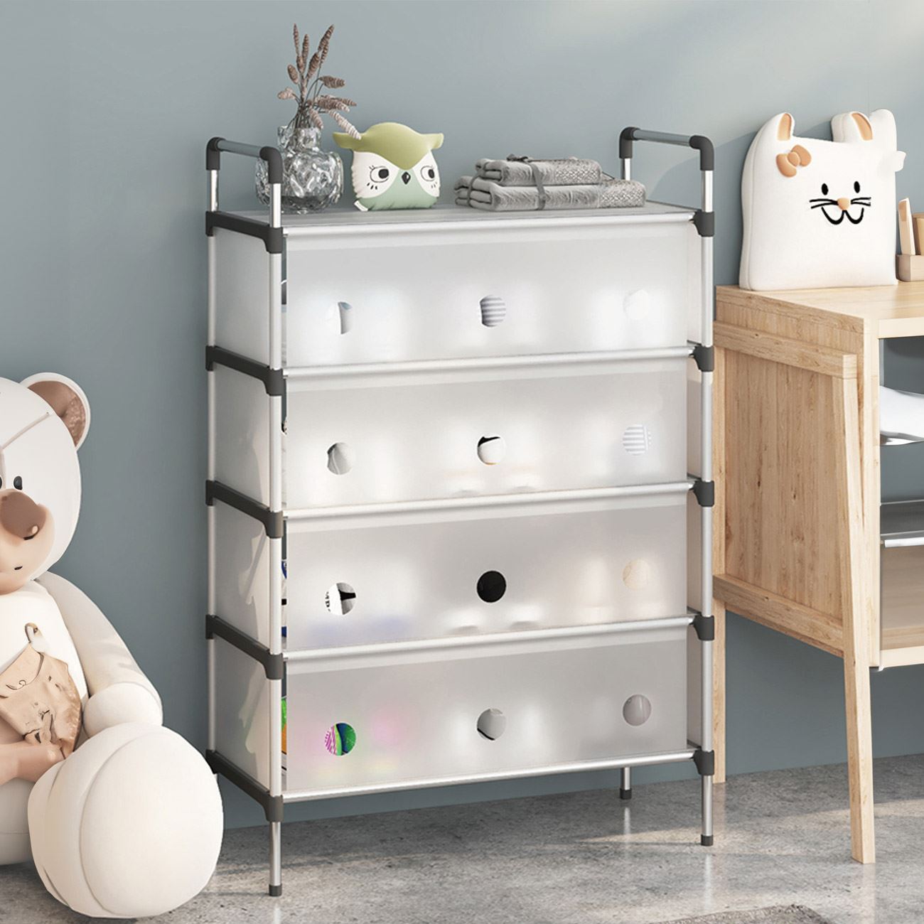 Raft pliabil pentru pantofi cu 4 Niveluri, design modern, stabil și multifuncțional – Alb, 56x28x80 cm