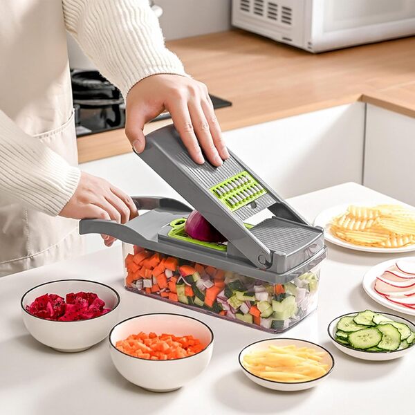 Razatoare multifunctionala legume si fructe 16 piese, lame inox + maner protectie