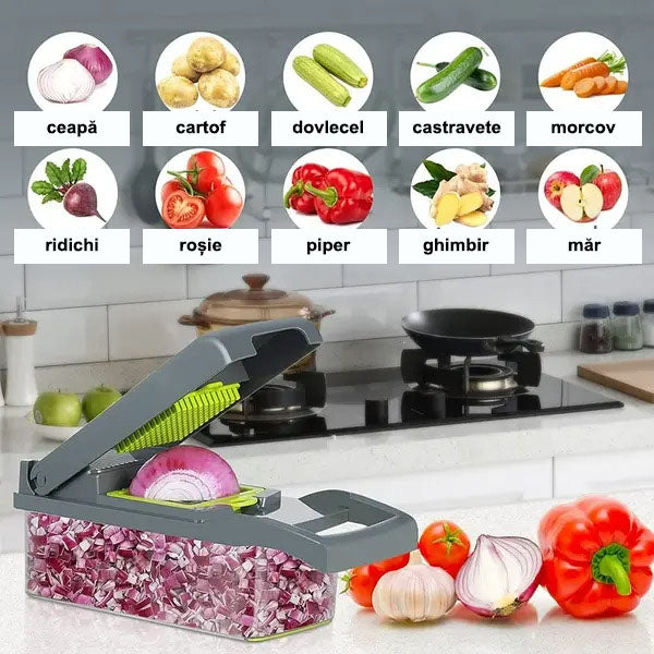 Razatoare multifunctionala legume si fructe 16 piese, lame inox + maner protectie