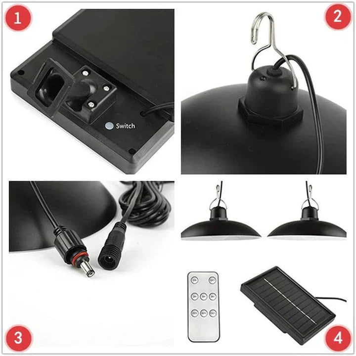 Set 2 Lampi solare suspendate cu 2 becuri LED, telecomanda, 50W