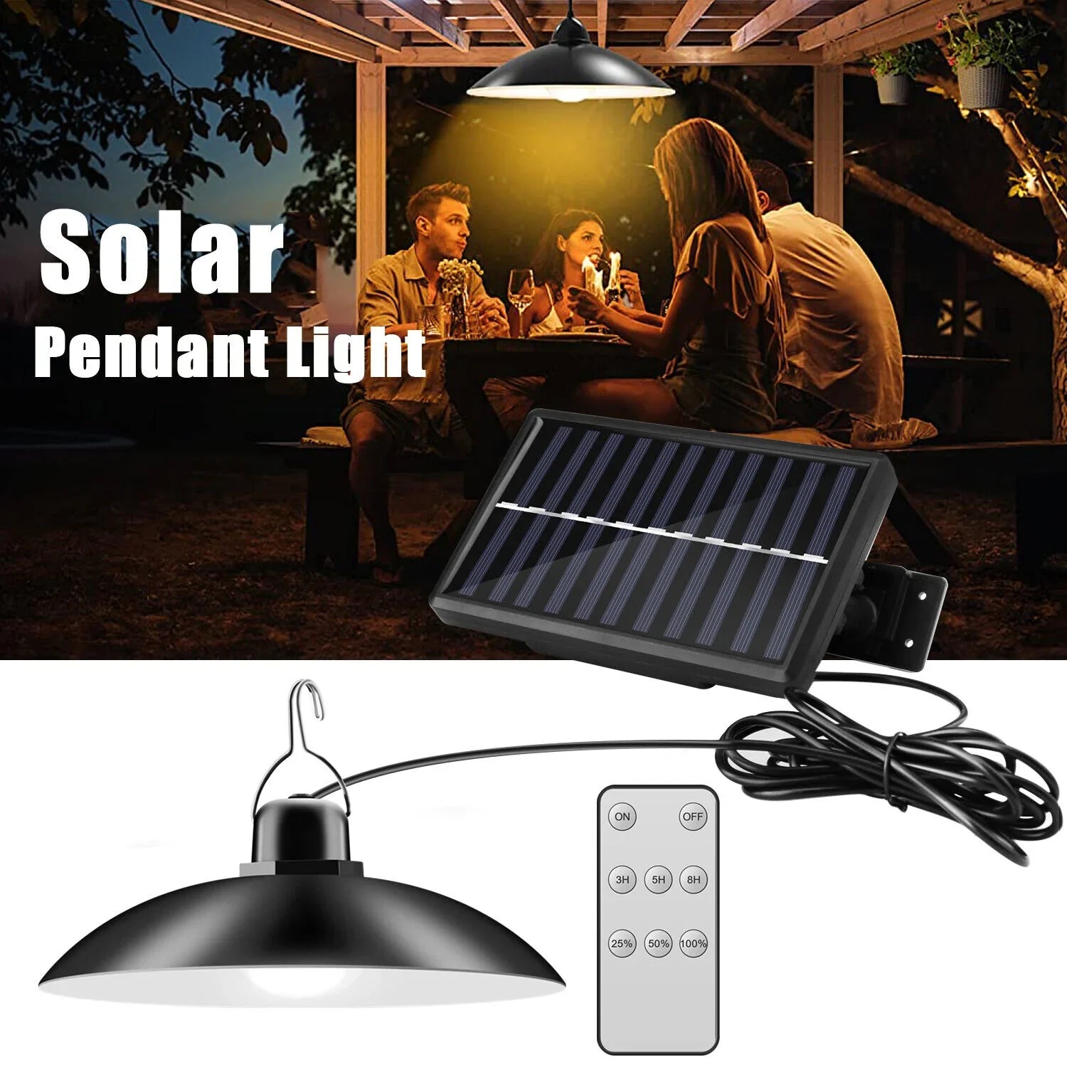 Set 2 Lampi solare suspendate cu 2 becuri LED, telecomanda, 50W
