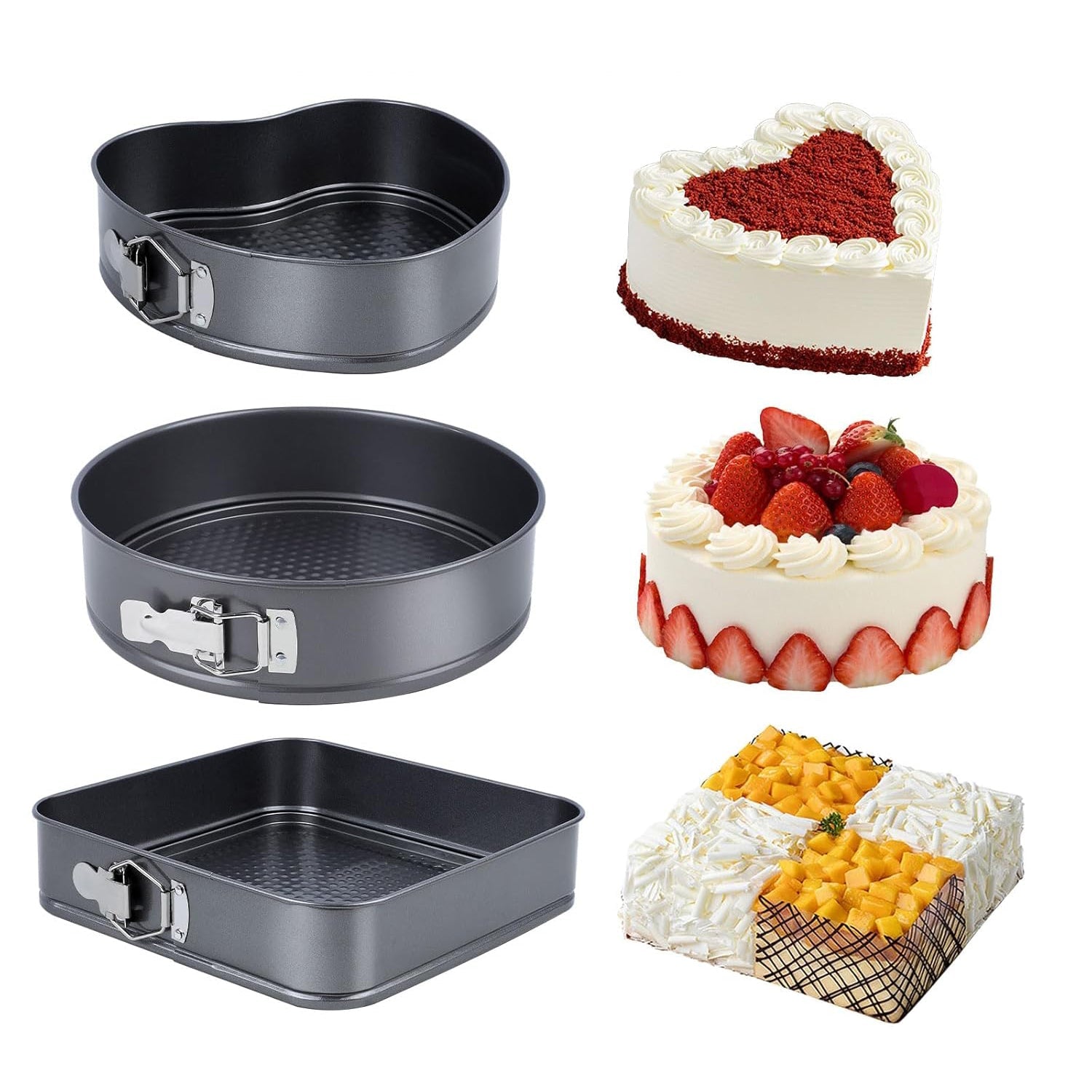 Set 3 forme pentru prajituri - forma rotunda, patrata si inima