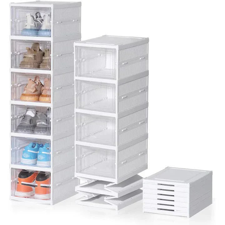 Set 6 cutii organizatoare pentru incaltaminte, pliabile, design transparent, 34.5x25.5x105cm, alb