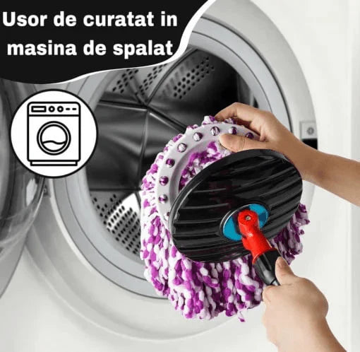 Set Mop Magic Rotativ 360° cu Talpa și Cuvă din Inox, 4 Rezerve Diferite + Perie Rosturi, Covoare Incluse