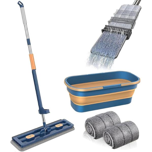 Set Mop cap rotativ si galeata pliabila Albastru / Galben + 3 rezerve