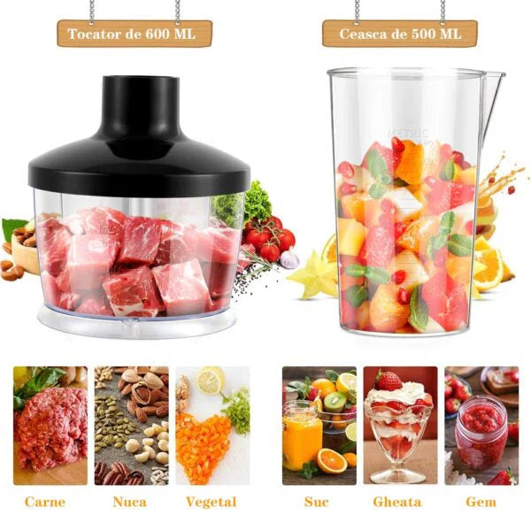 Set blender de mâna 4 in 1, 1500W cu 9 viteze și funcție turbo