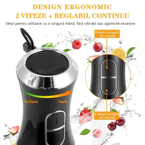 Set blender de mâna 4 in 1, 1500W cu 9 viteze și funcție turbo