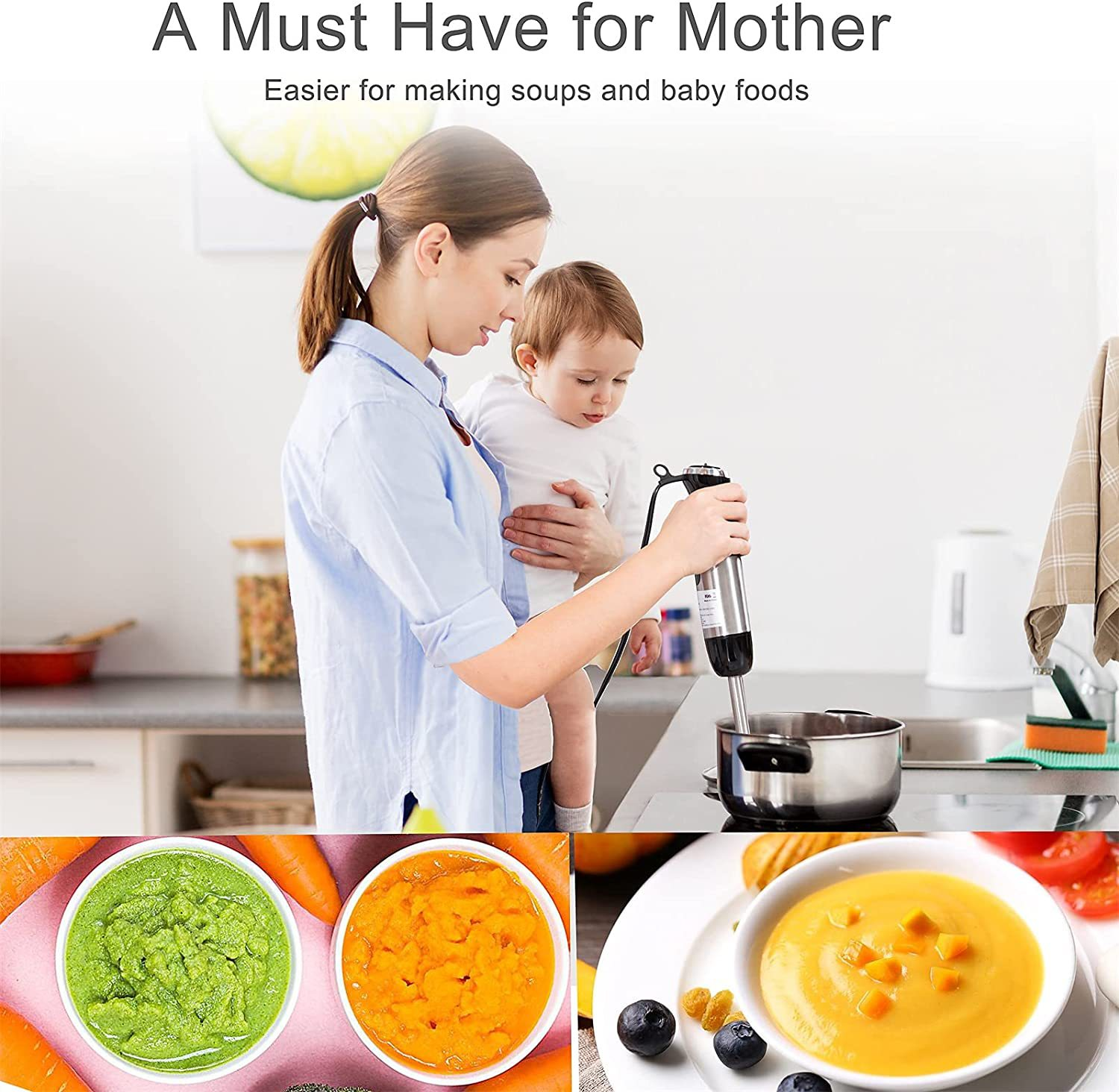 Set blender de mâna Hoffmans 5 in 1, 800W cu 9 viteze și funcție turbo