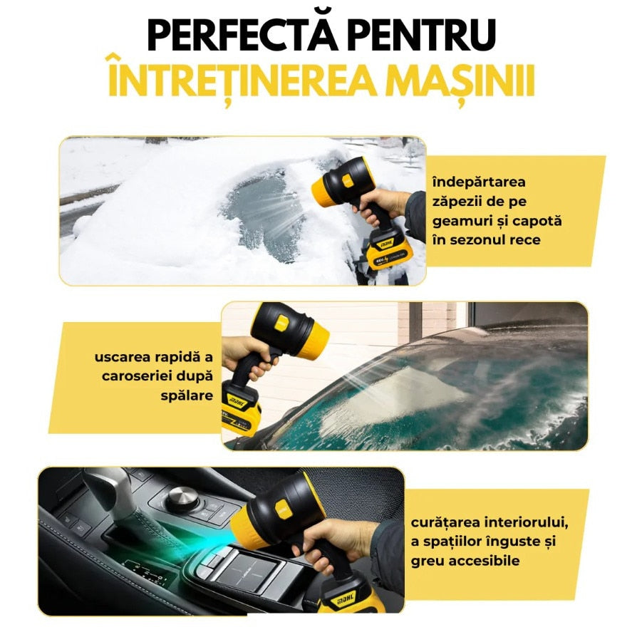 Suflanta Aer Portabila cu 2 Acumulatori 48V, 34000 RPM, Uscare Masina, Suflat Frunze, Yellow Hurricane