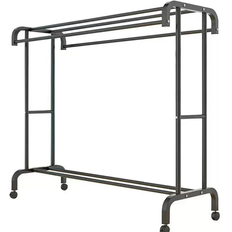Suport dublu de umerase pentru haine, cu 1 suport de pantofi, din metal, cu raft depozitare deasupra – 50KG greutate maxima, 150x120x48cm