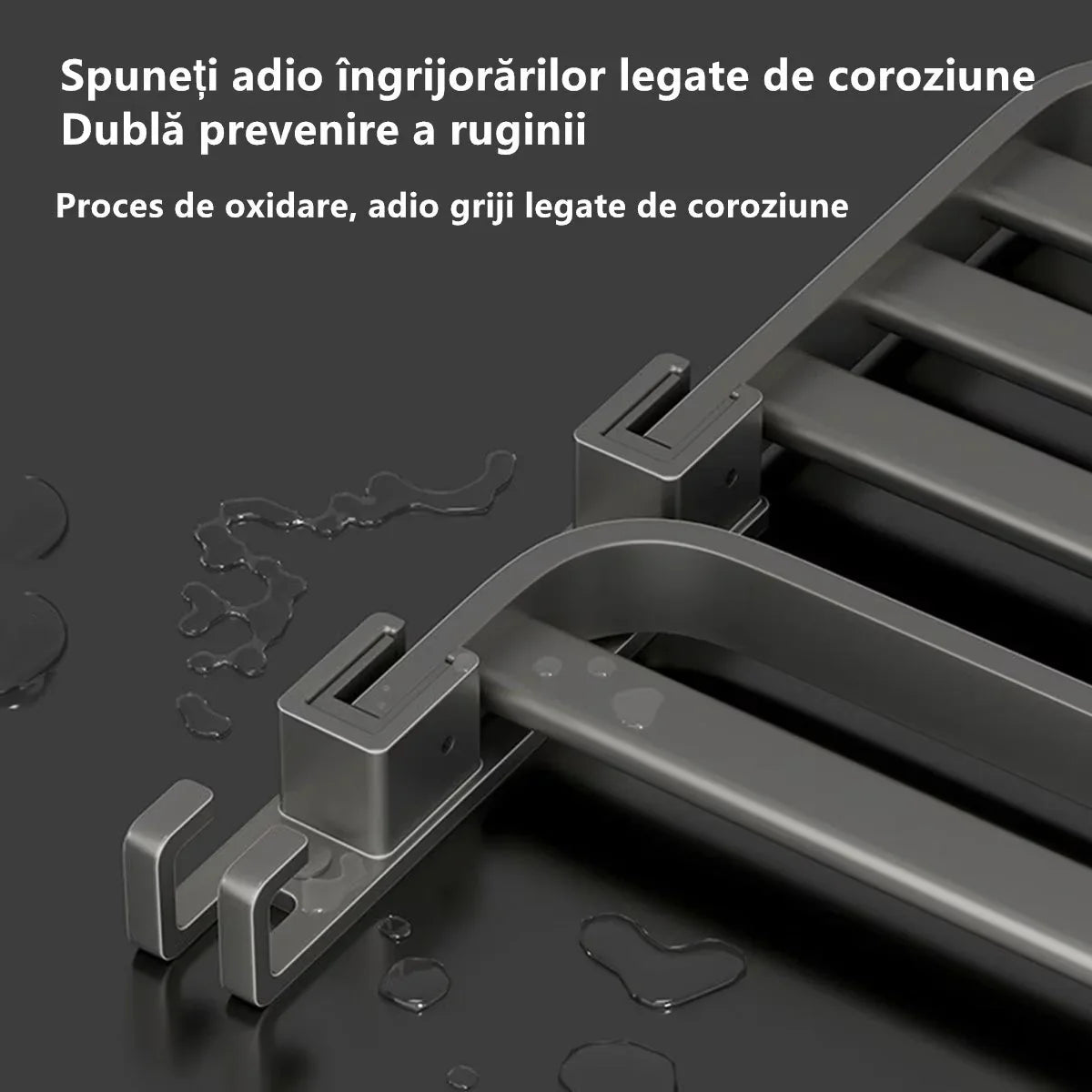 Suport prosoape baie, pliabil, aluminiu spatial, cu polita si carlige, lungime 60cm, Gri
