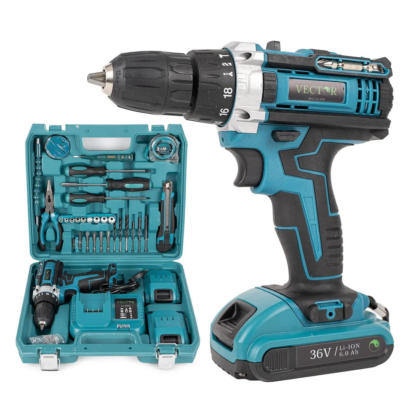 Trusa Bormasina 36V, cu 2 acumulatori si incarcator, + 37 Accesorii